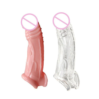 Penis Enlargement Sheath - Clear/Pink, Super Soft, Adds Length and Girth