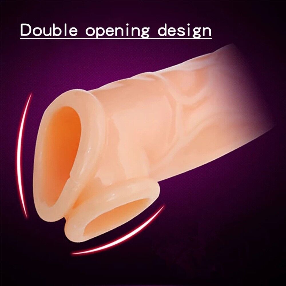 Penis Enlargement Sheath - Clear/Pink, Super Soft, Adds Length and Girth