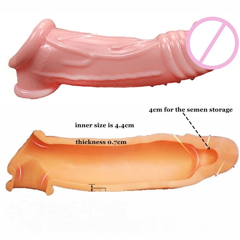 Penis Enlargement Sheath - Clear/Pink, Super Soft, Adds Length and Girth