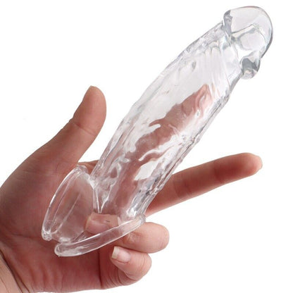 Penis Enlargement Sheath - Clear/Pink, Super Soft, Adds Length and Girth