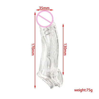 Penis Enlargement Sheath - Clear/Pink, Super Soft, Adds Length and Girth