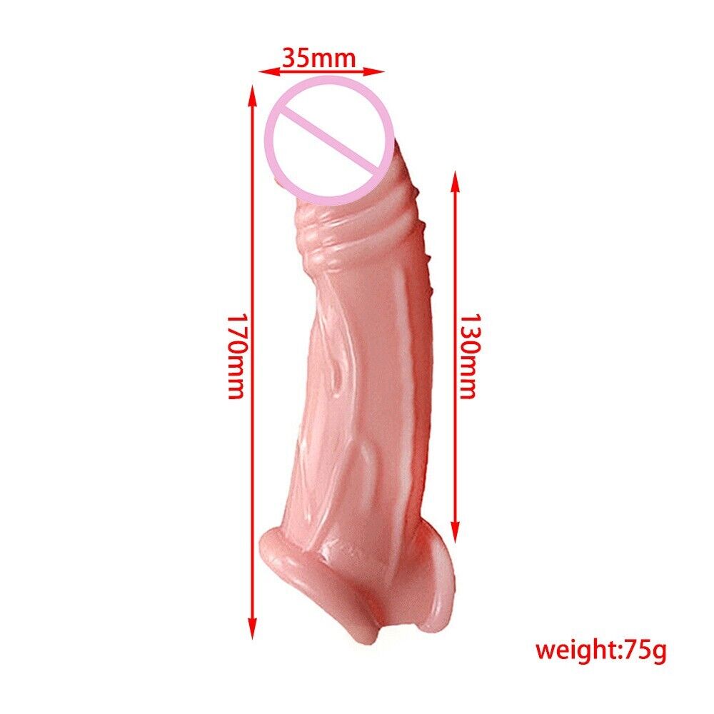 Penis Enlargement Sheath - Clear/Pink, Super Soft, Adds Length and Girth