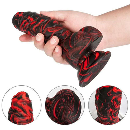 Fantasy Dragon Dildo - Black with Red Accents - Strong Suction Cup - 17cm Length