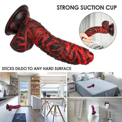 Fantasy Dragon Dildo - Black with Red Accents - Strong Suction Cup - 17cm Length