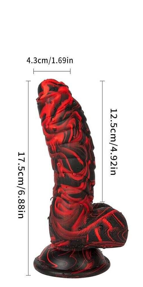 Fantasy Dragon Dildo - Black with Red Accents - Strong Suction Cup - 17cm Length