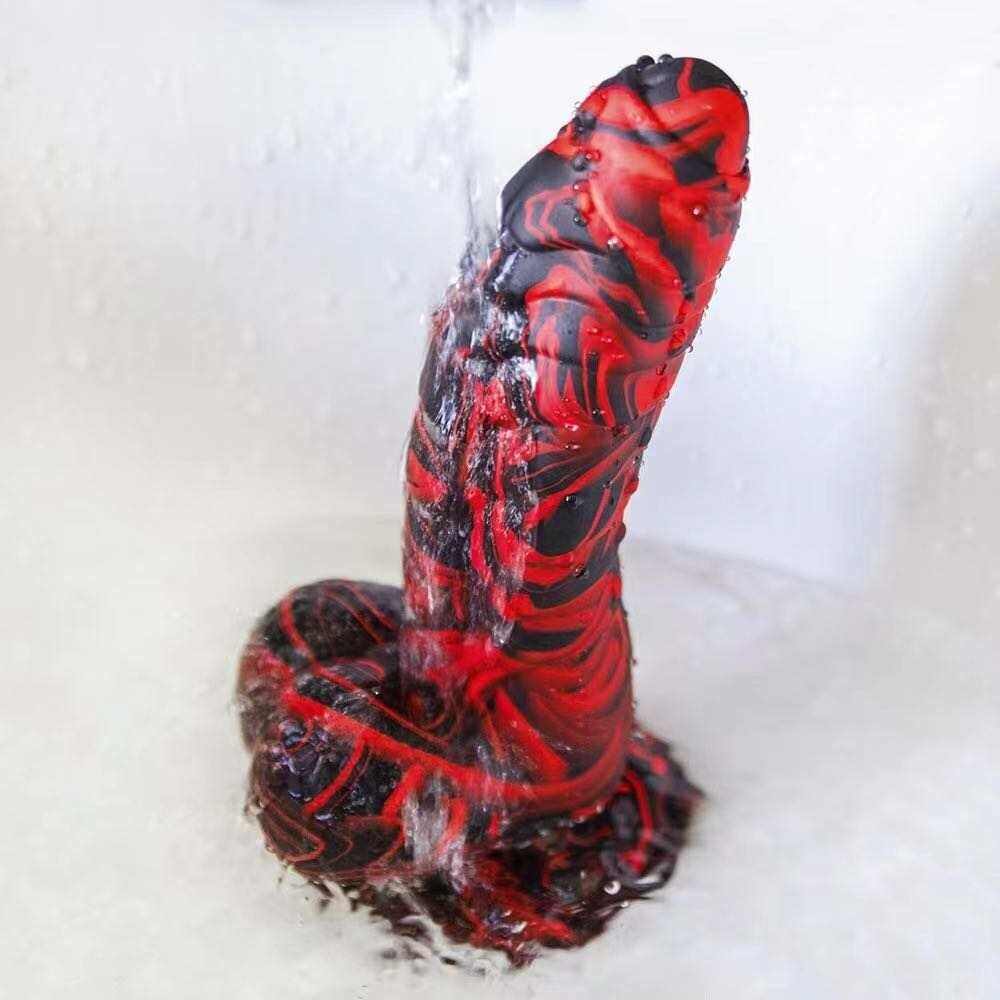 Fantasy Dragon Dildo - Black with Red Accents - Strong Suction Cup - 17cm Length