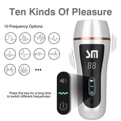 Male Masturbator - 10 Vibration Frequencies, Easy to Clean, USB Charge - Silver