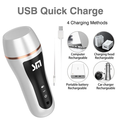 Male Masturbator - 10 Vibration Frequencies, Easy to Clean, USB Charge - Silver