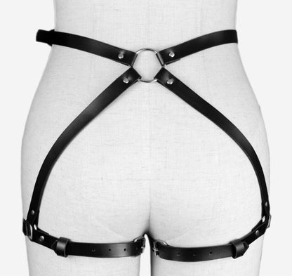 Women's Leather Leg And Body Harness -  Bondage Strap - Red Or Black - Lingerie