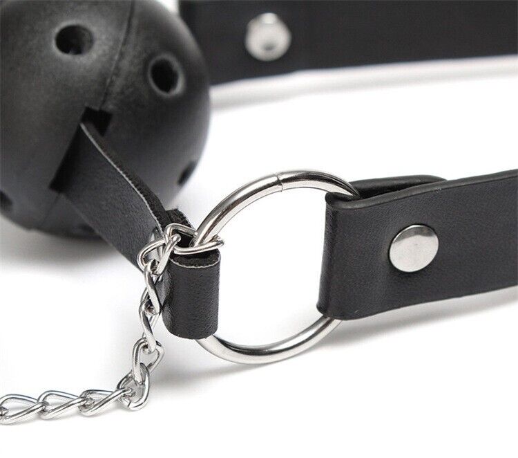 Bound Ecstasy - Ball Gag Bondage Collar with Adjustable Nipple Clamps and Chain