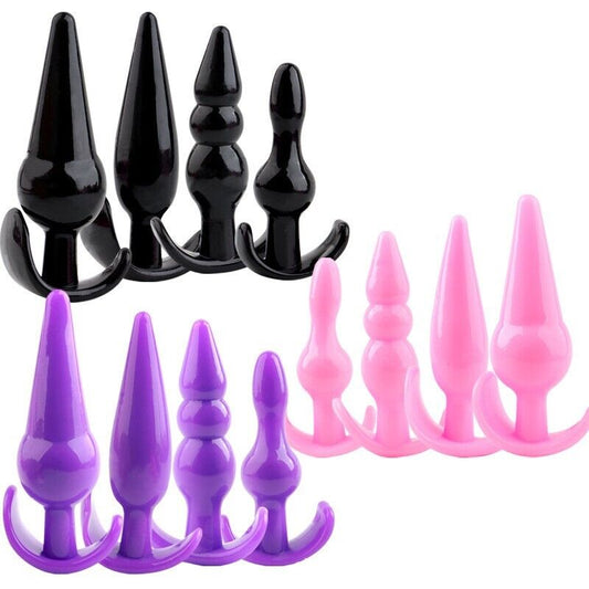 Sculpted Pleasures: 4-Piece Anal Set, Pink, Purple, Black - Bondage Play Etc