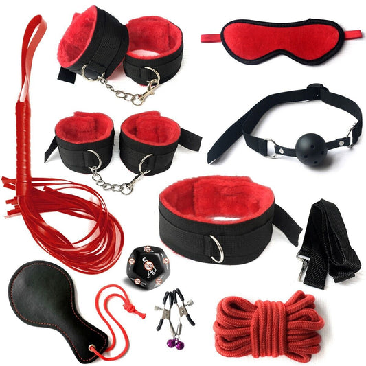 Velvet Vows - 10-Piece Bondage Set in Pink, Purple, Black, or Red - BDSM