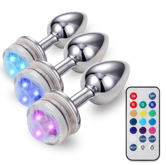 Luminous Elegance - Stainless Steel Anal Plug with Remote-Controlled Lights