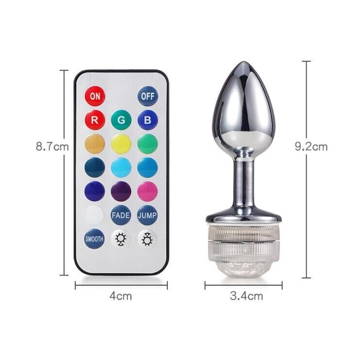 Luminous Elegance - Stainless Steel Anal Plug with Remote-Controlled Lights