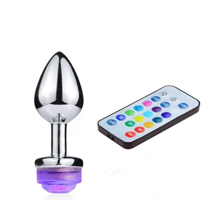 Luminous Elegance - Stainless Steel Anal Plug with Remote-Controlled Lights