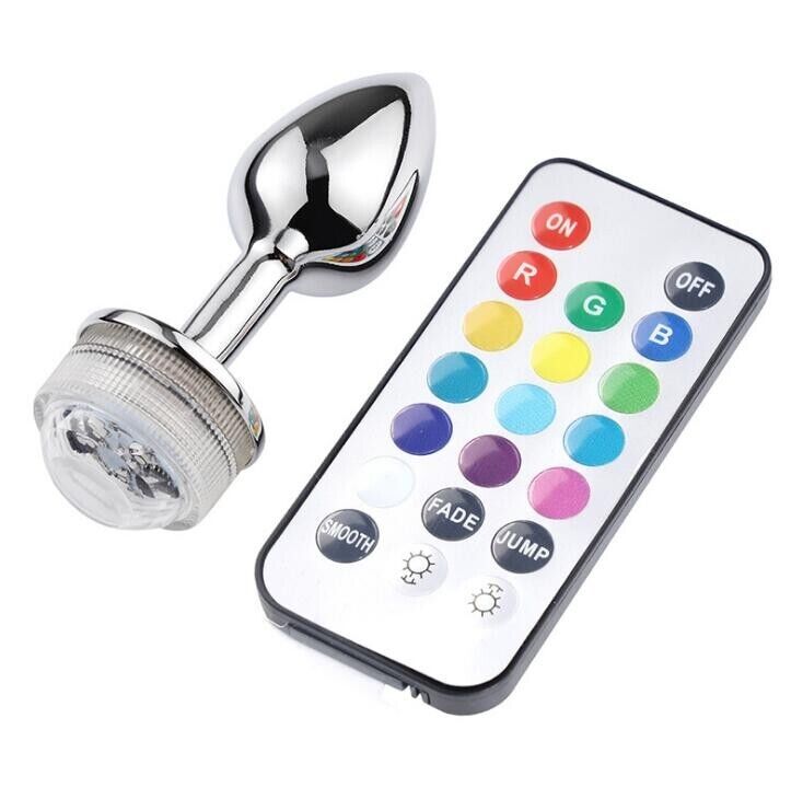 Luminous Elegance - Stainless Steel Anal Plug with Remote-Controlled Lights