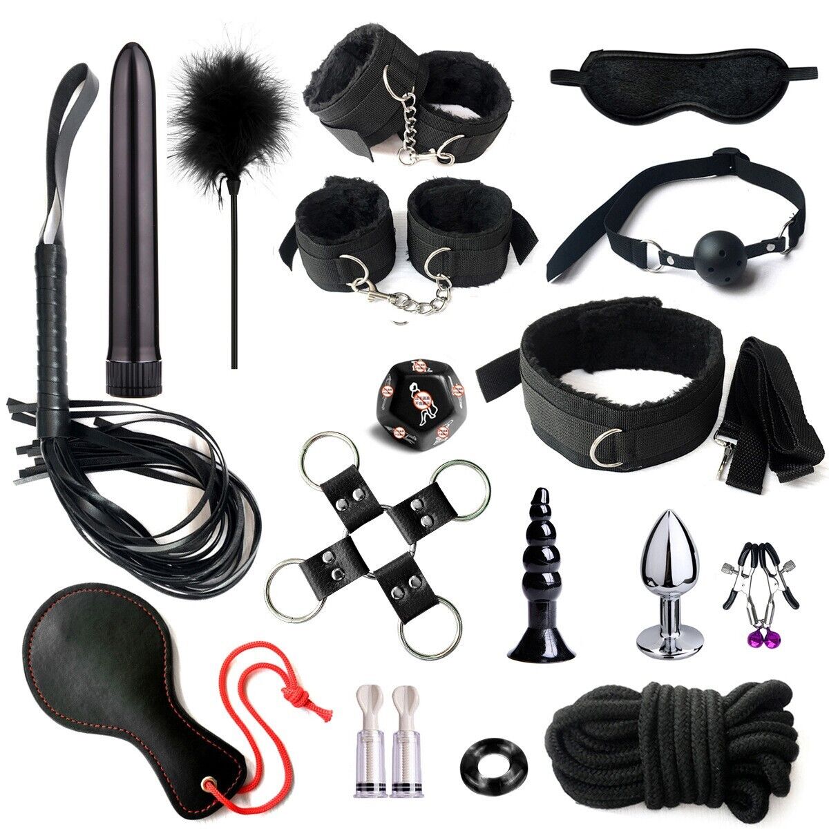 Shadow Pleasures - 17-Piece BDSM Bondage Kit for Intense Sensations & Kinky Play